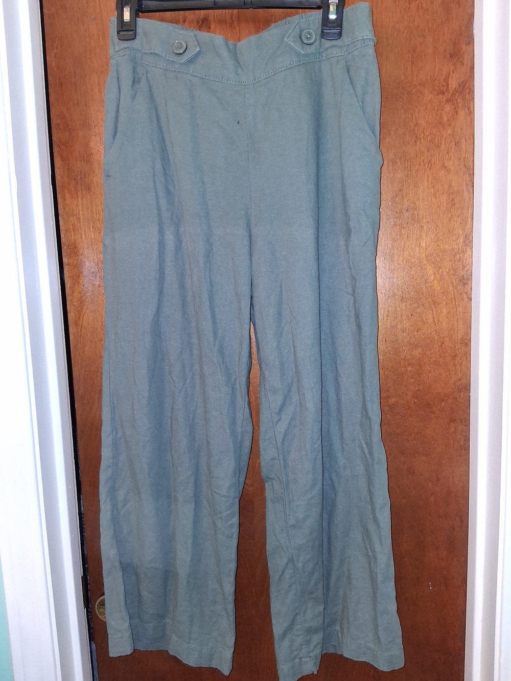 Wide Leg Linen-Blend Pants in Sage Green